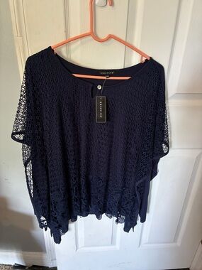 Elegant Navy Crochet Women's Blouse